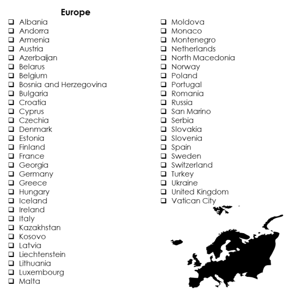 Countries Visited Checklist